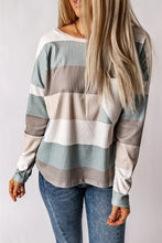 Wide Stripe Top with Pocket Khaki Woman Blouses