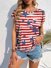 Women's American Flag Star and Stripe Pocket T-Shirt Scarlet Woman T Shirts
