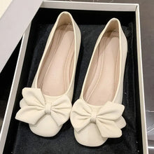 Women's Ballet Flats with Bow in Cream and Black Beige Woman Loafers