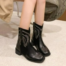 Womens Black and Brown Leather Cowboy Ankle Boots Woman Boots