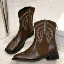 Womens Black and Brown Leather Cowboy Ankle Boots Woman Boots