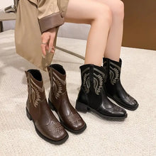 Womens Black and Brown Leather Cowboy Ankle Boots Woman Boots