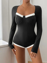 Womens Black and White Long Sleeve Stretch Bodysuit Woman Bodysuits