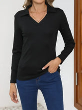 Women's Black Collared Long Sleeve Stretch Shirt Black Woman T Shirts