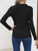 Women's Black Collared Long Sleeve Stretch Shirt Woman T Shirts