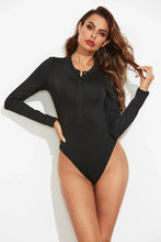 Women's Black Long Sleeve Bodysuit with Button-Down Front Black Woman Bodysuits