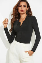 Women's Black Long Sleeve Bodysuit with Button-Down Front Woman Bodysuits