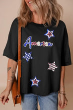 Womens Black Patriotic Star Sequin T-Shirt Black Woman T Shirts