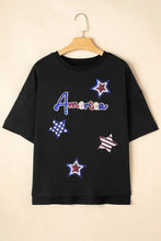 Womens Black Patriotic Star Sequin T-Shirt Woman T Shirts