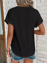 Womens Black Short Sleeve Eyelet T Shirt Stretch Rayon Blend Woman T Shirts