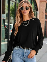 Womens Black Smocked Long Sleeve Shirt with Stretchy Fit Woman T Shirts