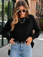 Womens Black Smocked Long Sleeve Shirt with Stretchy Fit Woman T Shirts