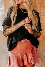 Women’s Black T-Shirt with Floral Mesh Sleeves and Lace Detail Black Woman T Shirts