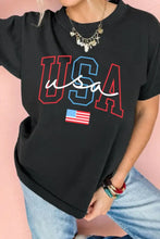 Women's Black USA Graphic T-Shirt Stretchy Cotton Blend Woman T Shirts