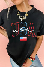 Women's Black USA Graphic T-Shirt Stretchy Cotton Blend Woman T Shirts