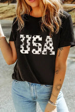 Womens Black USA Star Design T Shirt Stretch Cotton Blend Woman T Shirts