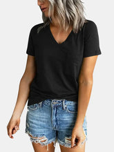 Womens Black V-Neck T-Shirt with Pocket Woman T Shirts