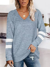 Womens Blue Long Sleeve Shirt with White Stripes Cotton Blend Misty Blue Woman T Shirts