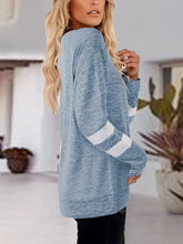 Womens Blue Long Sleeve Shirt with White Stripes Cotton Blend Woman T Shirts