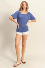 Women's Blue Scoop Neck Short Sleeve Tee for Everyday Wear DUSTY INDIGO Woman T Shirts