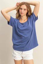Women's Blue Scoop Neck Short Sleeve Tee for Everyday Wear Woman T Shirts