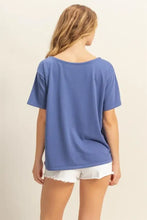 Women's Blue Scoop Neck Short Sleeve Tee for Everyday Wear Woman T Shirts