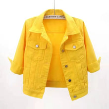 Womens Cropped Yellow Denim Jacket with Pockets Woman Outerwear