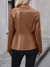 Womens Brown Faux Leather Double Breasted Blazer Long Sleeve Woman Outerwear