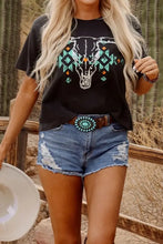 Women's Bull Skull Graphic T-Shirt in Black Cotton Blend Woman T Shirts