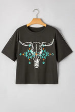 Women's Bull Skull Graphic T-Shirt in Black Cotton Blend Woman T Shirts