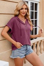 Women's Burgundy Hooded Short Sleeve Button-Up Shirt Woman T Shirts