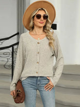 Womens Button-Down Knit Cardigan Sweater with Decorative Buttons Light Gray Woman T Shirts