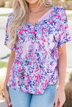 Women's Colorful Floral Print V-Neck Blouse Lavender Woman T Shirts