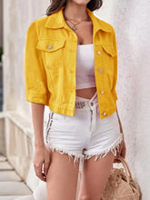 Womens Cropped Yellow Denim Jacket with Pockets Gold Woman Outerwear