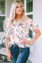 Womens Floral and Animal Print Ruffled Top Ivory Woman T Shirts