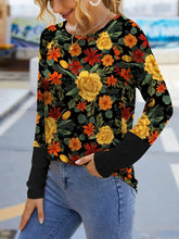 Womens Floral Print Long Sleeve Shirt Black Woman T Shirts