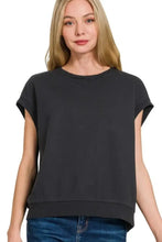 Womens French Terry Round Neck Short Sleeve Top Charcoal BLACK Woman T Shirts