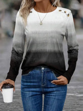 Womens Gradient Long Sleeve Top with Decorative Button Black Woman T Shirts