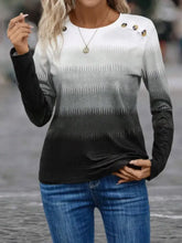 Womens Gradient Long Sleeve Top with Decorative Button Woman T Shirts