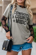 Womens Graphic Tee with Lace Sleeves Casual Stretchy Top Woman T Shirts