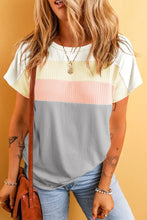 Womens Gray Color Block Ribbed Knit Top Woman T Shirts