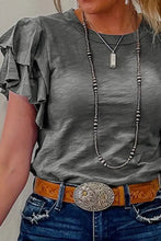 Womens Gray Ruffled Sleeve T Shirt Cotton Blend Woman T Shirts