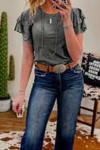 Womens Gray Ruffled Sleeve T Shirt Cotton Blend Woman T Shirts