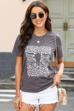 Womens Gray T-Shirt with Bull Skull and Leopard Print Graphic Dark Gray Woman T Shirts
