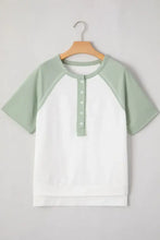 Womens Green and White Raglan Button Up Shirt Woman T Shirts