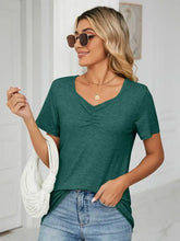 Womens Green V Neck Short Sleeve Stretch T Shirt Woman T Shirts