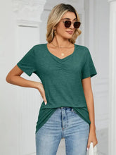Womens Green V Neck Short Sleeve Stretch T Shirt Woman T Shirts