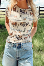 Womens Horse Print T Shirt with Denim Shorts Set Woman T Shirts
