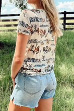 Womens Horse Print T Shirt with Denim Shorts Set Woman T Shirts