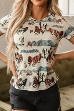 Womens Horse Print T Shirt with Denim Shorts Set Woman T Shirts